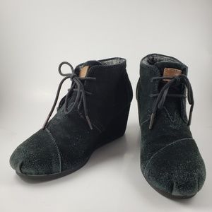 Tom's Black Suede Wedge Ankle Booties